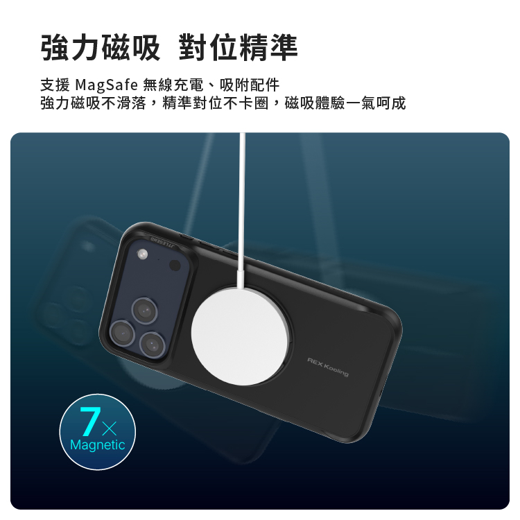 強力磁吸 對位精準支援 MagSafe 無線充電、吸附配件強力磁吸不滑落,精準對位不卡圈,磁吸體驗一氣呵成Magnetic Kooling