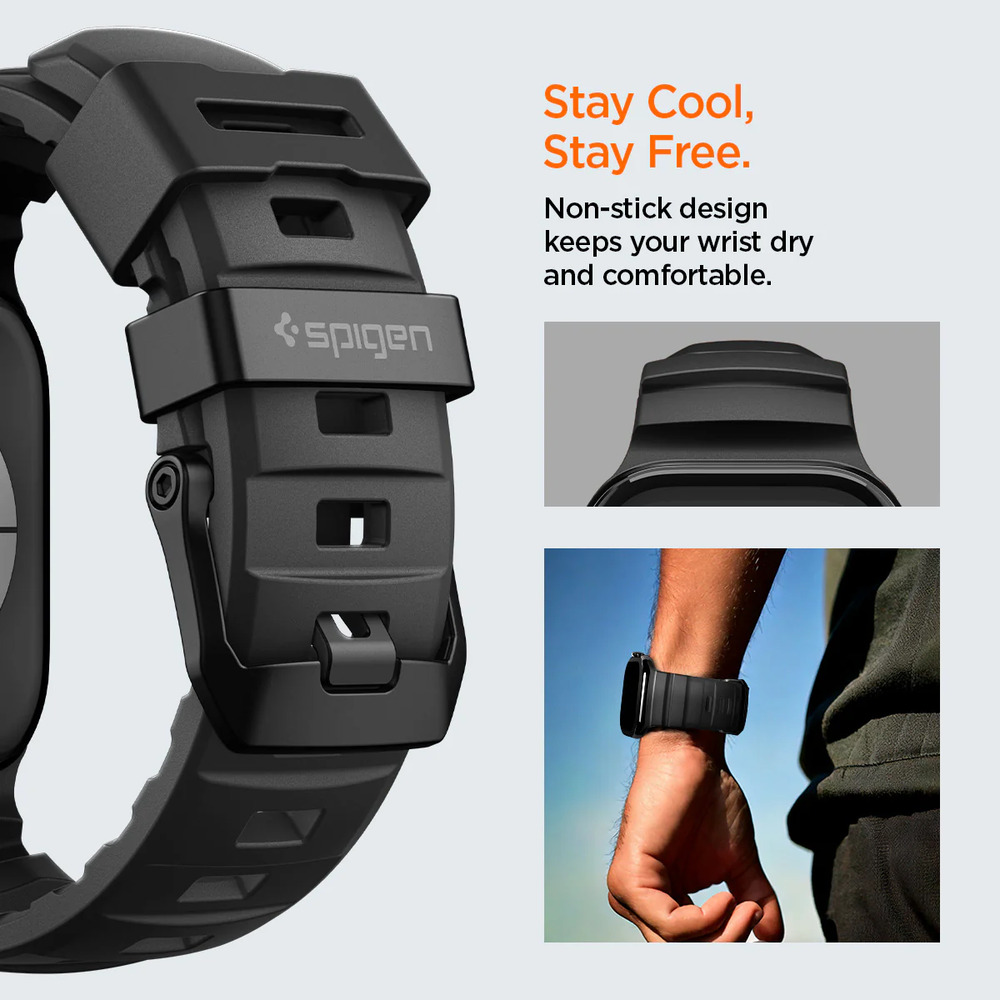 spigenStay Cool,Stay Free.Non-stick designkeeps your wrist dryand comfortable.