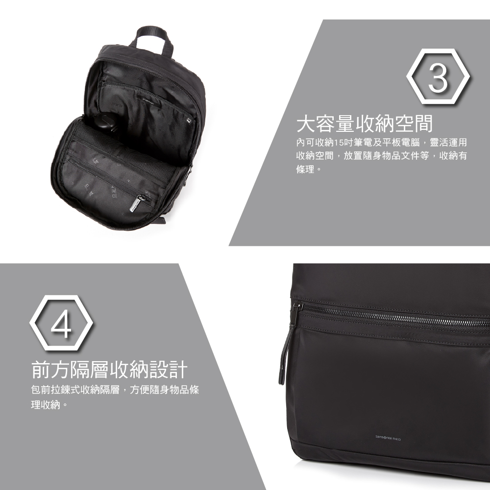 4前方隔層收納設計包前拉鍊式收納隔層,方便隨身物品條理收納。大容量收納空間3內可收納15吋筆電及平板電腦,靈活運用收納空間,放置隨身物品文件等,收納有條理。