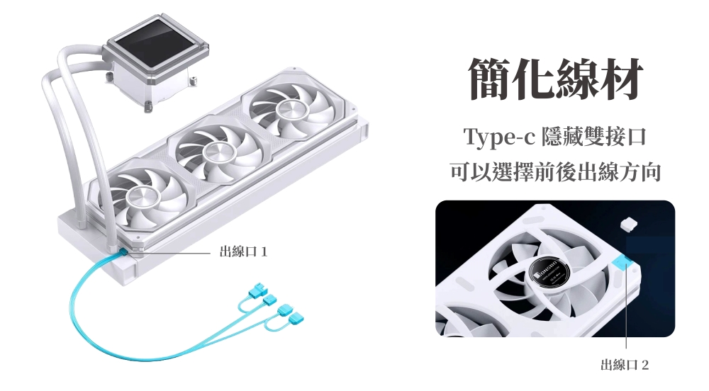 出線口1簡化Type-c 隱藏雙接口可以選擇前後出線方向出線口2
