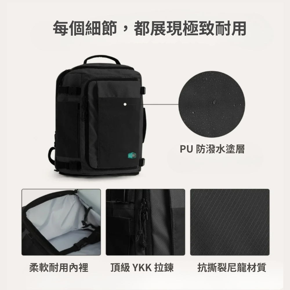 每個細節,都展現極致耐用PU 防潑水塗層柔軟耐用頂級 YKK 拉鍊抗撕裂尼龍材質