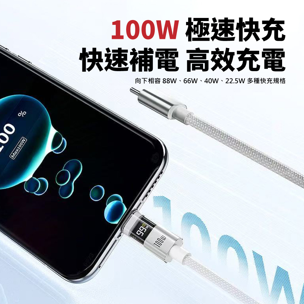 100W 極速快充快速電 高效充電向下相容 88W、66W、40W、22.5W 多種快充規格99%100w