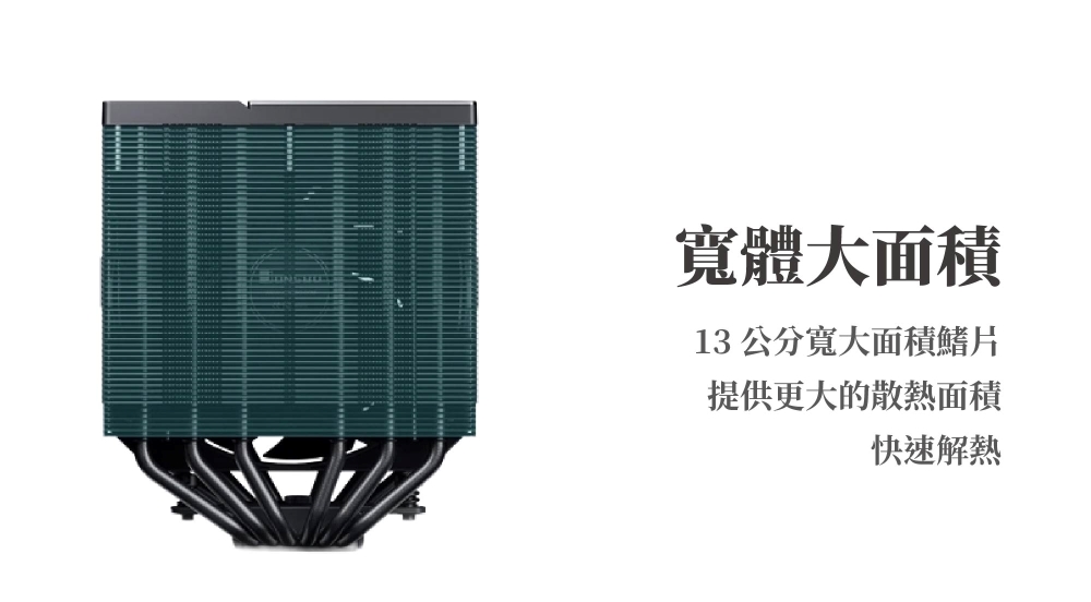寬體大面積13公分寬大面積鰭片提供更大的散熱面積快速解熱