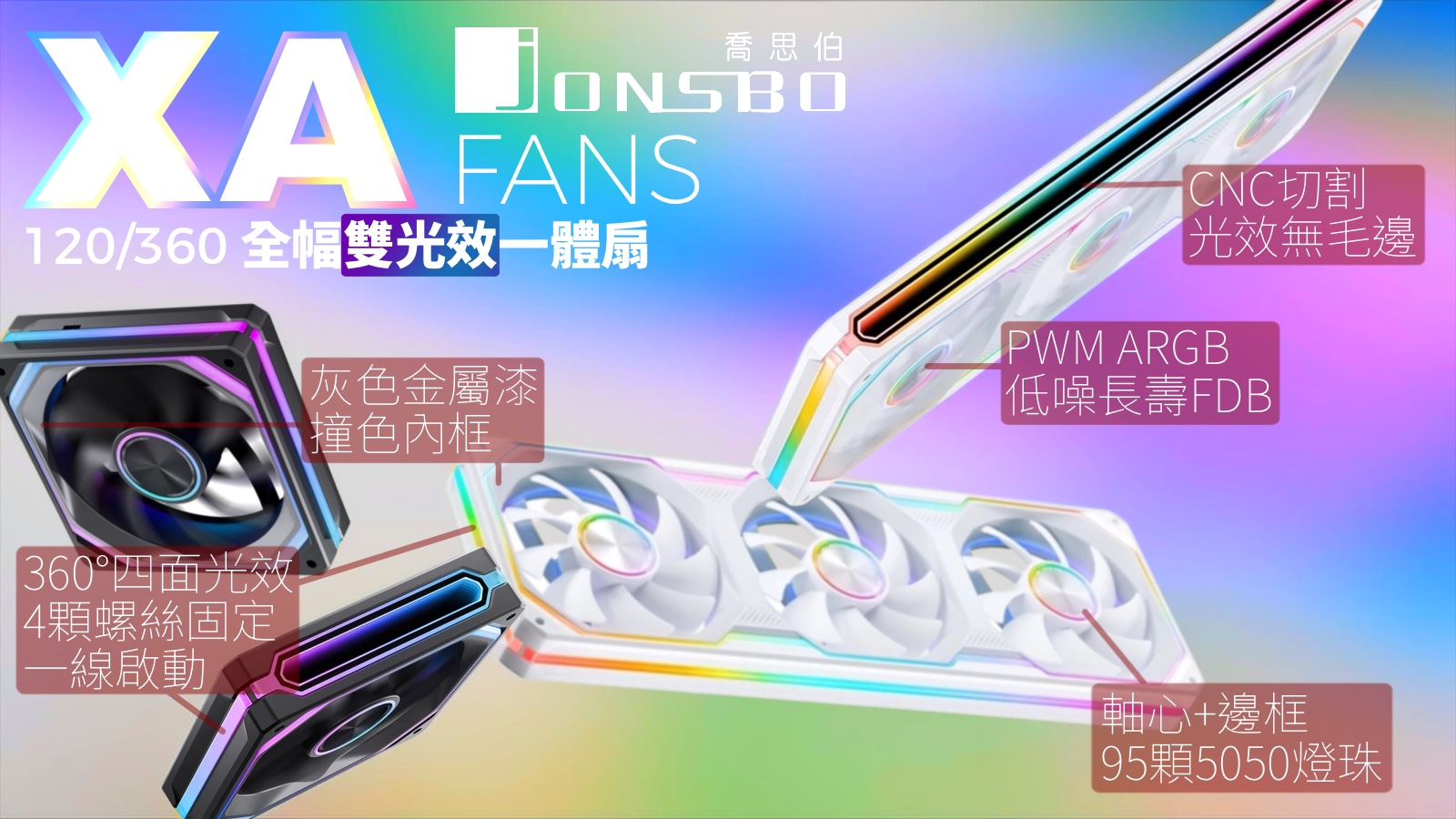 XA喬思伯FANS120/360全幅雙光效一體扇360°四面光效4顆螺絲固定-線啟動灰色金屬漆|撞色框CNC切割光效無毛邊PWM ARGB低噪長壽FDB軸心邊框95顆5050燈珠