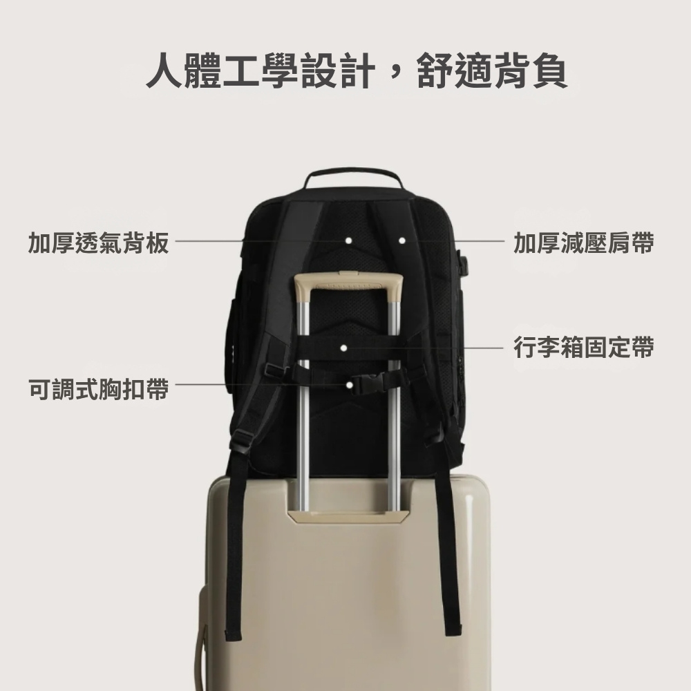加厚透氣背板可調式胸扣帶人體工學設計,舒適背負加厚減壓肩帶行李箱固定帶