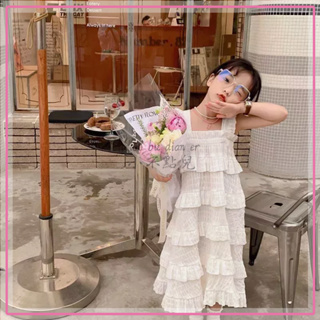 ✨小不點兒✨女童木耳邊蛋糕裙2023夏季新款兒童韓版洋氣吊帶裙連衣裙度假裙女童蛋糕裙（110-160）