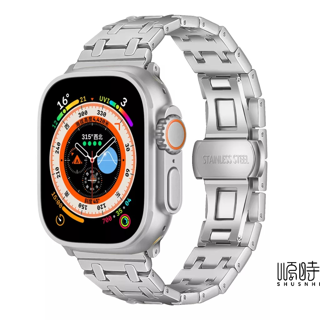 S9 防水金屬不鏽鋼蝴蝶釦手錶帶 適用 Apple Watch 9 8 7 6 SE 蘋果手錶錶帶 Ultra 45