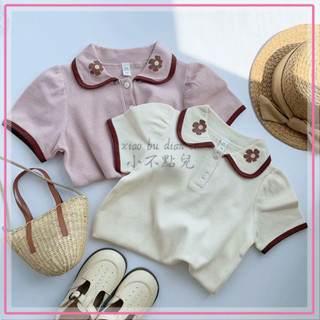 ✨小不點兒✨甜美小女孩夏裝女童花朵翻領短袖上衣兒童女寶寶泡泡袖T恤娃娃衫90-120