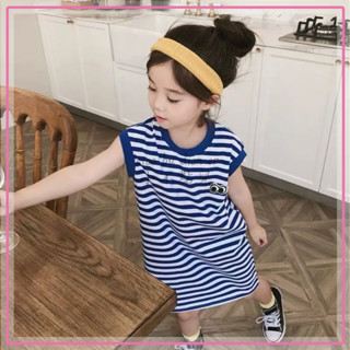 ✨小不點兒✨女童洋裝夏裝連衣裙海邊2023夏季新款衣服小女孩條紋時尚沙灘洋氣裙子條紋裙子寶寶夏裝（90-130）