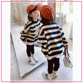 ✨小不點兒✨ 女童衛衣春秋季韓版童裝洋氣條紋假兩件女寶寶寬松加厚刷毛上衣潮