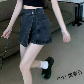 FUXI 美式復古辣妹牛仔短褲女 褲裙 高腰顯瘦裙褲 防走光遮胯熱褲 褲子