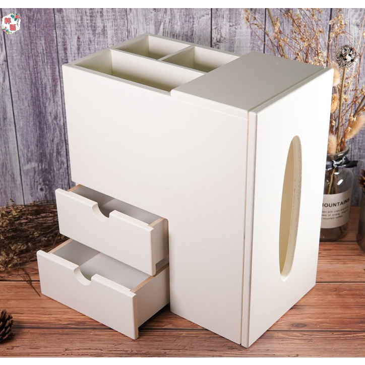 【白色木器】面紙盒三合一多功能+ 三格置物+二抽~蝶古巴特拼貼  彩繪 DIY美勞手作材料