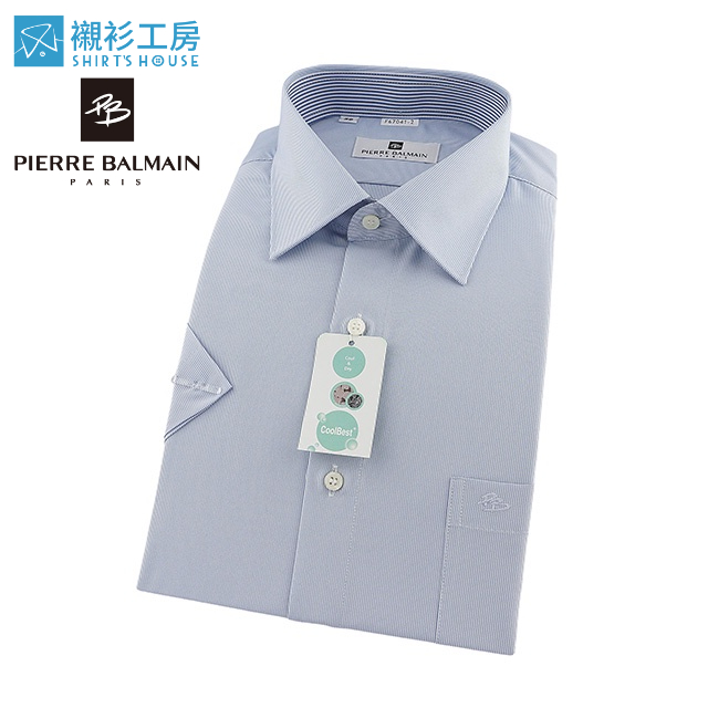 皮爾帕門pb藍色細條領座配布,涼感速乾機能短袖襯衫67041-02 -襯衫工房