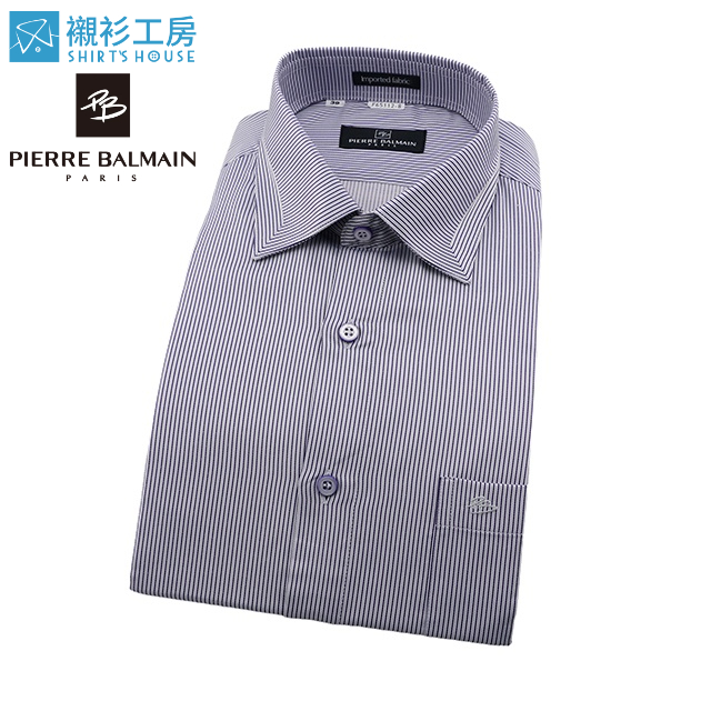 皮爾帕門pb暗紫色細條領面拼接觸感柔滑、商務合身長袖襯衫65112-08-襯衫工房
