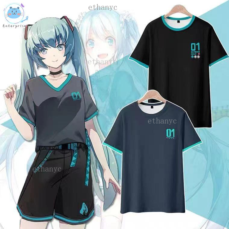 初音未來miku動漫短袖T恤短褲子套裝Vocaloid二次元周邊男女衣服 上衣 T恤 短褲 連帽T 二次元日系風·aq
