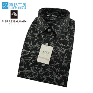 皮爾帕門pb黑底印花、超細純棉體感舒適特殊材質合身短袖襯衫69001-09-襯衫工房