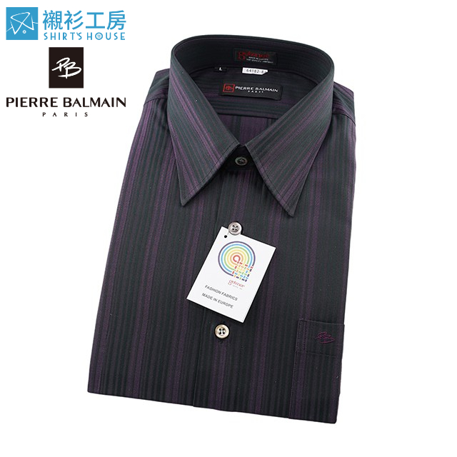 皮爾帕門pb黑紫色系、歐風設計進口素材、超值寬鬆版長袖襯衫64182-08-襯衫工房