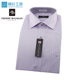 皮爾帕門pb紫色緹花、領座配布加斜向拼接、進口素材、商務人仕合身長袖襯衫67101-08-襯衫工房