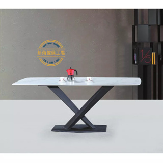 【新荷傢俱工場】 E 1208 雪山石岩板餐桌 5尺/6尺 工業風餐桌 鐵腳餐桌 洽談桌 會議桌 餐桌 咖啡桌