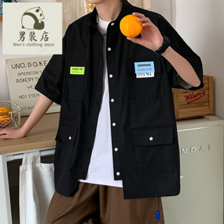 🚚免運熱銷 短袖襯衫 男生衣服 大尺碼 休閒襯衫 外套 韓版 大碼短袖防曬襯衫男夏季2022設計感小眾港風ins潮牌休