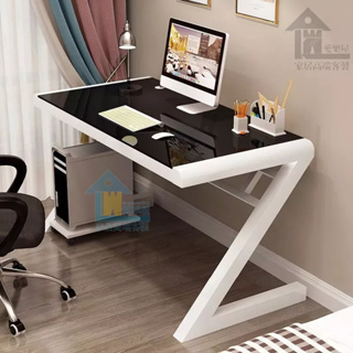 簡約現代書桌鋼化玻璃電腦桌台式家用辦公桌 簡易學習書桌寫字台簡約現代辦公桌工作台