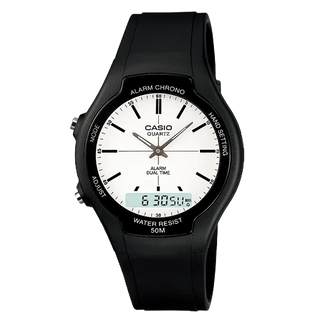 CASIO雙時區手錶 圓面 雙顯示 超薄 50米防水 保證正品 台灣代理公司貨【超低價】AW-90H