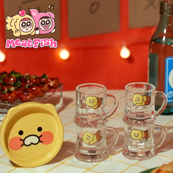 韓國代購🐟春植燒酒杯(4個)+點心盤 組合  送禮 酒杯 燒酒杯 小杯子