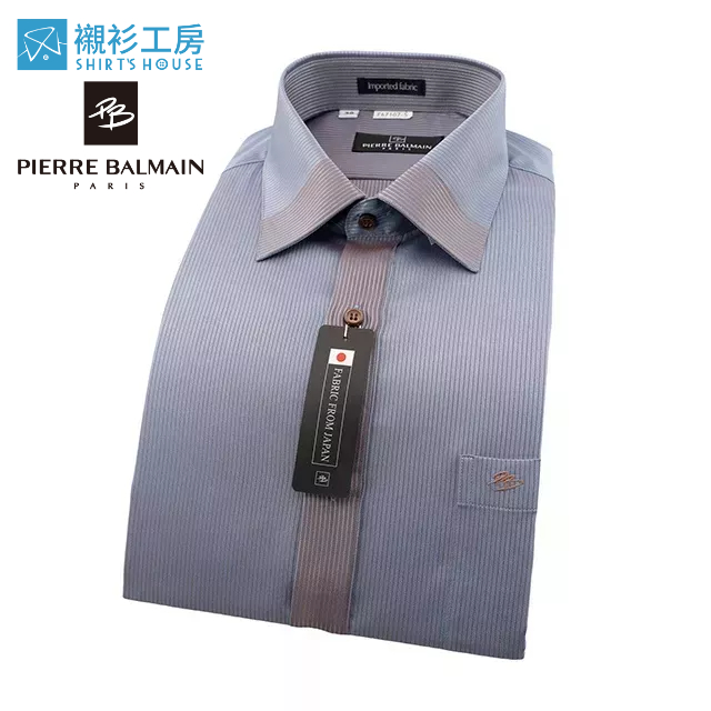 皮爾帕門pb藍色細條紋、領面.門襟拼接設計、進口布料合身長袖襯衫67107-05-襯衫工房