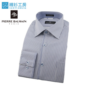 皮爾帕門pb白底藍色細條、門襟及袖口定位設計合身長袖襯衫69134-05-襯衫工房
