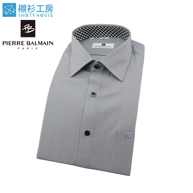 皮爾帕門pb黑灰色點點都會時尚、領座配布合身長袖襯衫66162-10-襯衫工房