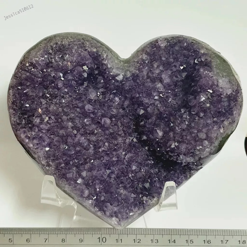 827g 紫水晶 烏拉圭 愛心 +壓克力架 紫晶 水晶 原礦 礦石 收藏 擺飾 禮物