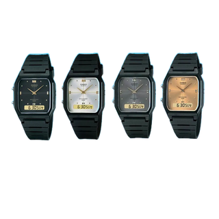 經緯度鐘錶CASIO腕錶 雙時區顯示典藏方形復古石英錶+電子錶 學生開學季上班族 型女超薄款【↘超低價】AW-48HE