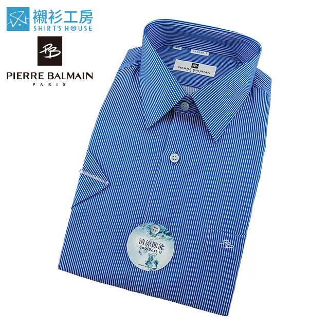 皮爾帕門pb深藍色細條紋、清涼節能寬鬆短袖襯衫64048-05-襯衫工房