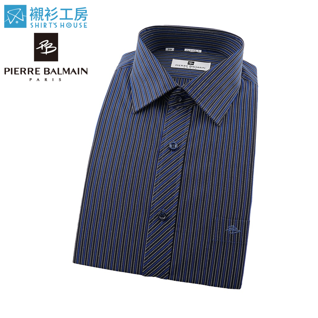 皮爾帕門pb黑藍色條紋相間、門襟作斜紋設計合身長袖襯衫67155-05 -襯衫工房