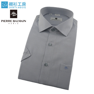 皮爾帕門pb藍色點點斜紋緹花、專業職人辦公室穿著合身短袖襯衫67022-05-襯衫工房