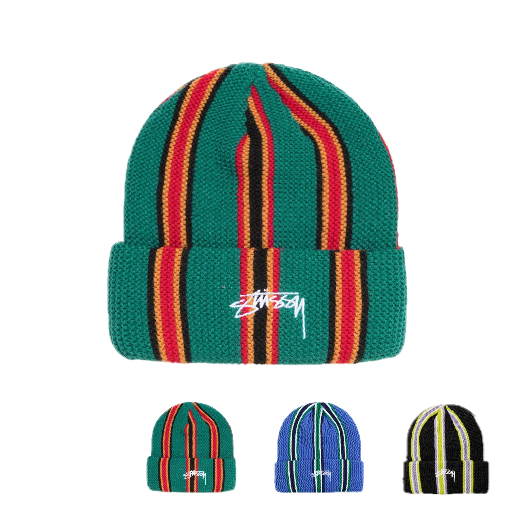 STUSSY VERTICAL STRIPE CUFF BEANIE 毛帽 條紋 粗針 針織毛線帽 反摺毛帽 【TCC】