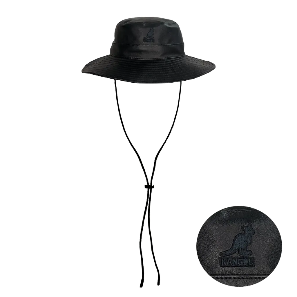 KANGOL 皮革漁夫帽 FAUX LEATHER 黑色 漁夫帽 皮革 掛繩漁夫帽 特殊款【TCC】