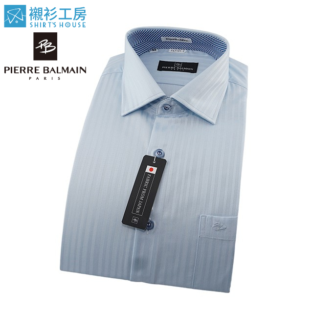 皮爾帕門pb天空藍色緹花、領座配布加斜向拼接、進口素材、商務人仕合身長袖襯衫67101-02-襯衫工房