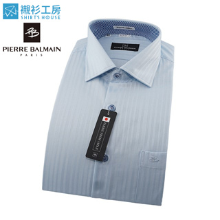 皮爾帕門pb天空藍色緹花、領座配布加斜向拼接、進口素材、商務人仕合身長袖襯衫67101-02-襯衫工房