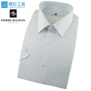 皮爾帕門pb白底藍條緹花、輕奢時髦、降溫、抗菌、排汗、抗紫外線四合一特殊材質短袖襯衫69043-02-襯衫工房