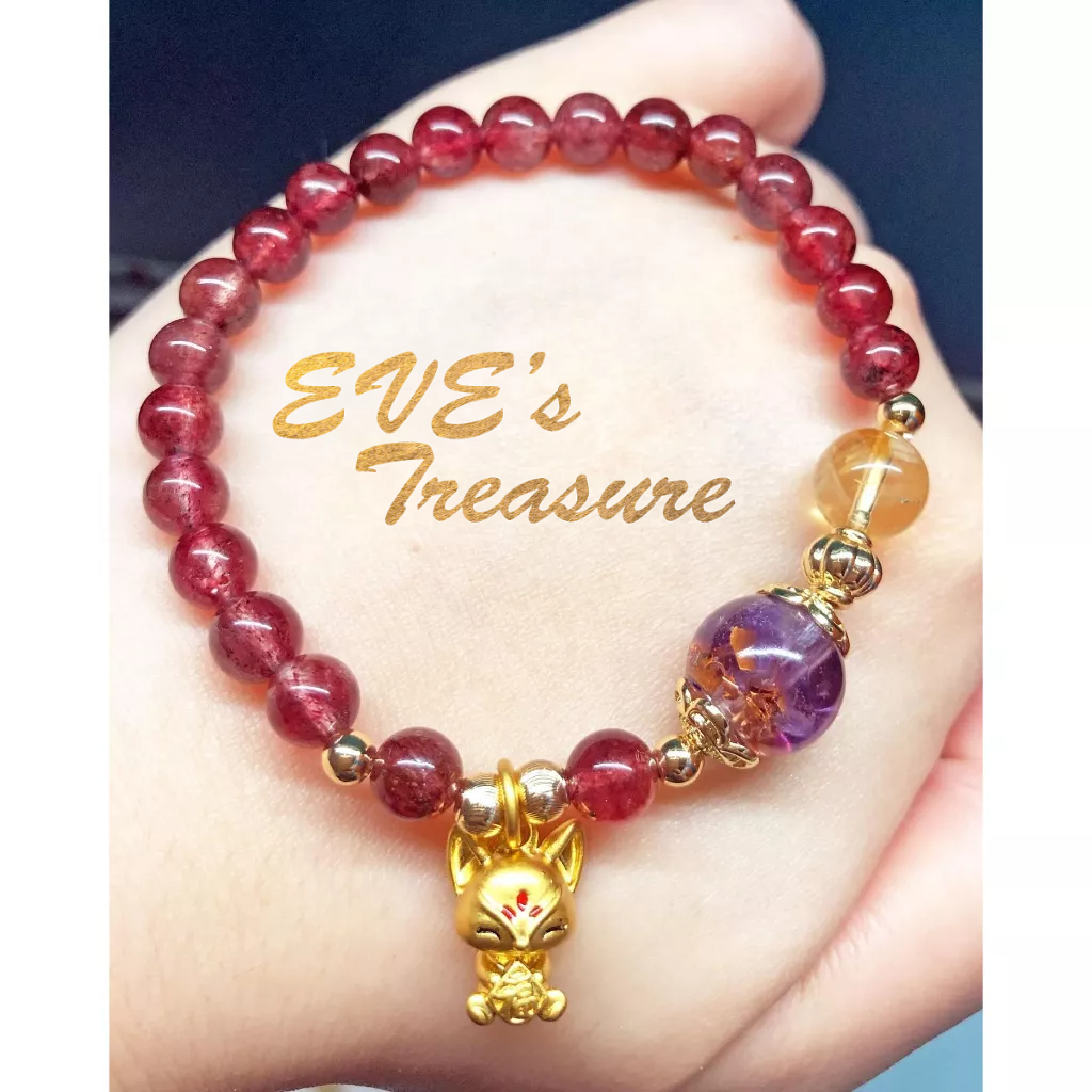 🌿Eve's Treasure🌿～福氣人氣旺旺來👍👍👍鴿血紅草莓晶 ‧ 紫水晶轉運奧根珠 ‧ 無燒黃水晶&amp;小狐狸／小福狸