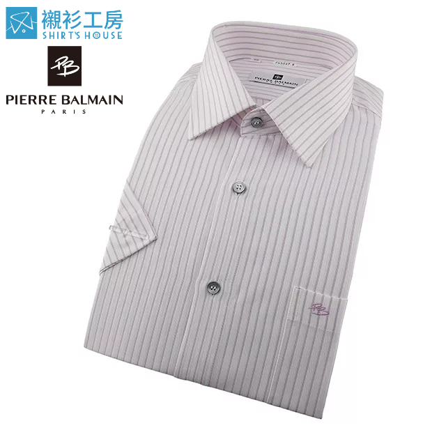 皮爾帕門pb紫色緹花條紋、活力滿滿合身短袖襯衫65047-08-襯衫工房