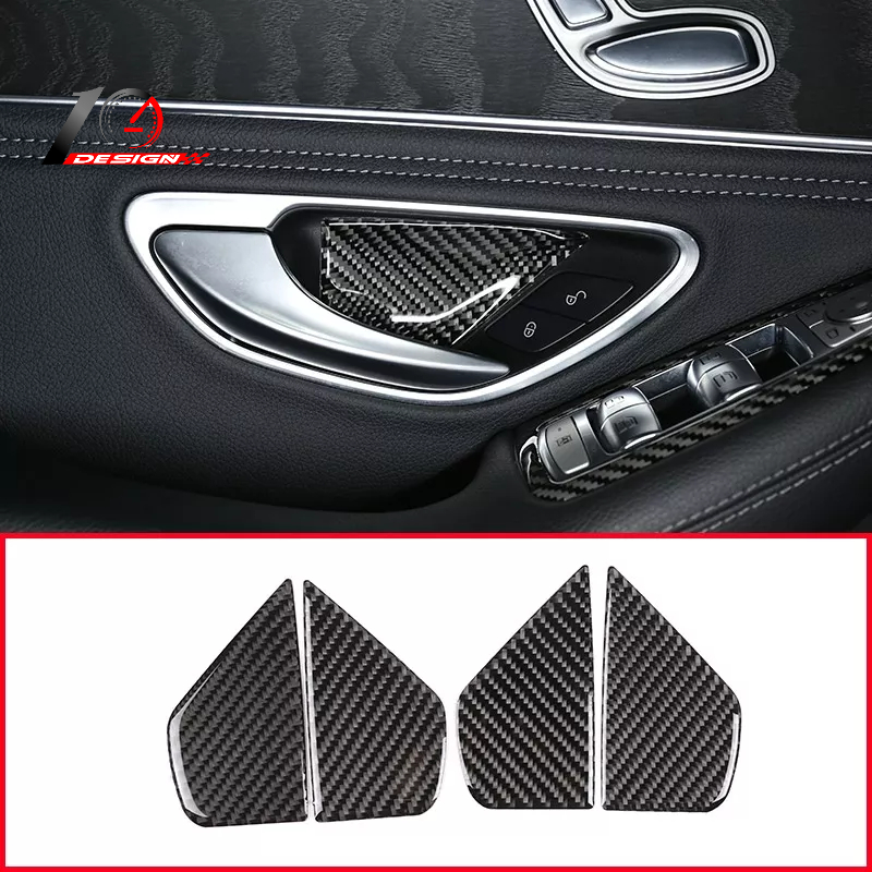 適用於賓士 Benz C級W205 2015-2019汽車配件 4件 碳纖維 汽車內飾門碗蓋面板貼紙