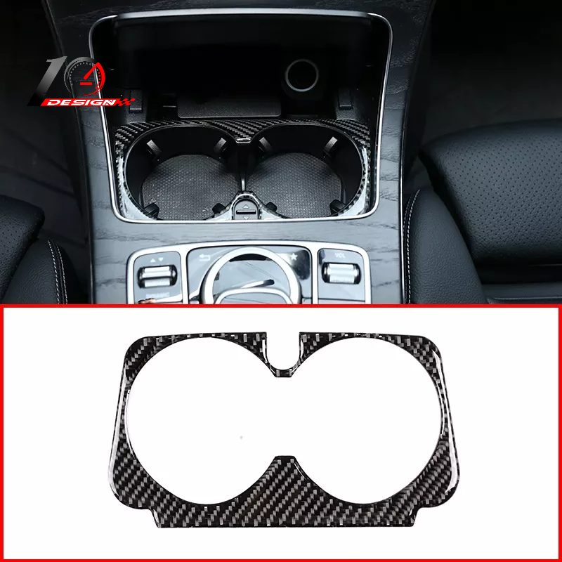 適用於賓士 Benz C級W205 GLC級X253 2015-2019 汽車中控台 杯架框架飾件配件 真正碳纖維