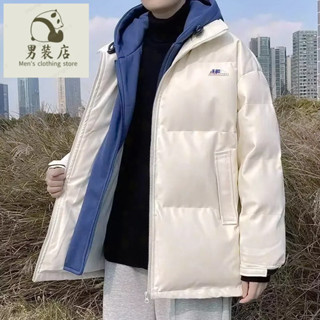🚚免運熱銷 秋冬新款 羽絨服外套 上衣 男裝 羽絨服 棉衣 原創加絨套頭棉衣加厚假兩件棉服男連帽韓系上衣軟糯東大門上衣