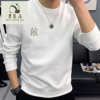 🚚免運熱銷 大尺碼男裝 長袖T恤男 排汗 秋季新款 打底衫 春秋季新品男士衛衣潮流圓領刺繡寬松長袖衛T恤打底上衣男裝純
