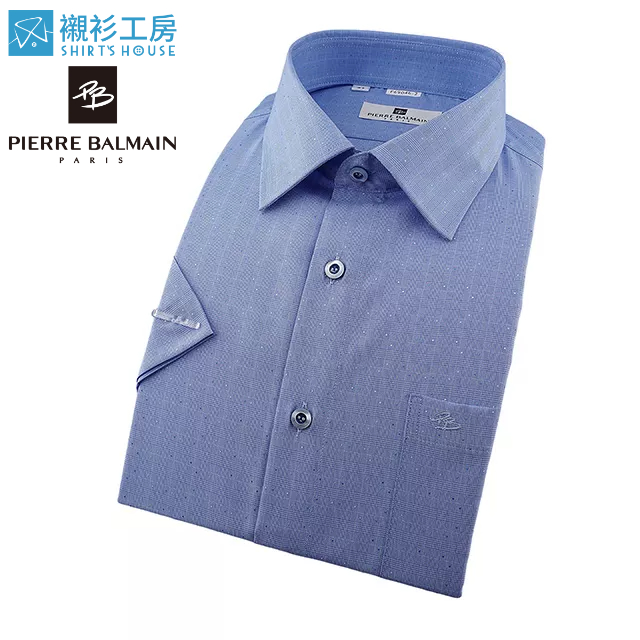 皮爾帕門pb藍色格紋加白色及藍色小點點、吸濕排汗特殊材質、悠閒自適合身短袖襯衫69046-02-襯衫工房