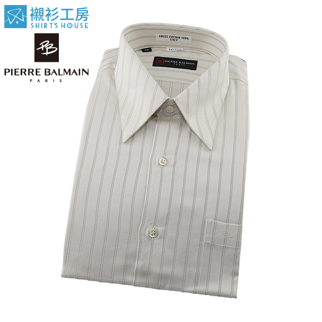 皮爾帕門pb米色寬條紋加斜紋緹花、進口素材、超值寬鬆版長袖襯衫64179-04-襯衫工房