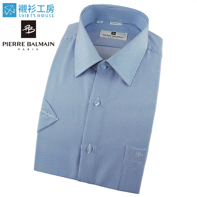 皮爾帕門pb藍白細條、都會上班族、吸溼排汗短袖襯衫69041-02-襯衫工房
