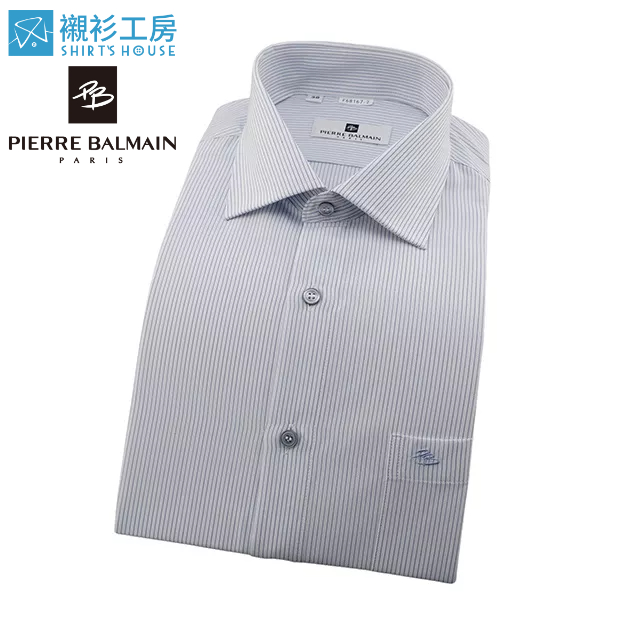皮爾帕門pb白底藍色細條紋、防靜電特殊材質、合身長袖襯衫68167-02-襯衫工房